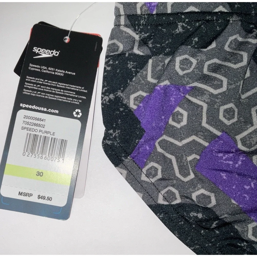 NWT Men's Speedo Endurance+ Brief Swim Trunks Ruse Blocks Purple Size 30